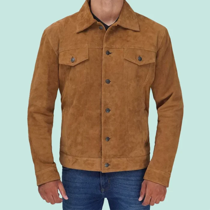 Tan Mens Trucker Real Suede Jacket