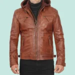 Johnson Quilted Tan Leather Jacket with Detachable Hood