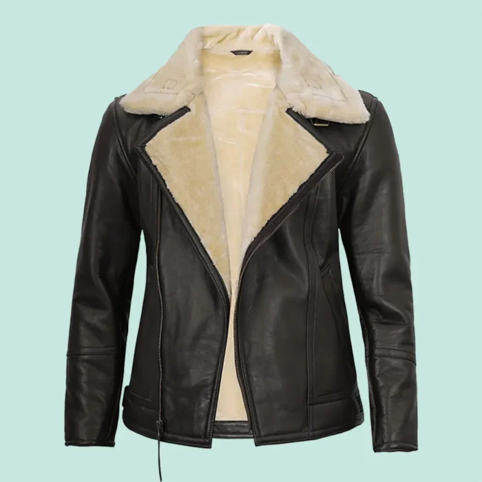 Mens Brown Asymmetrical Shearling Leather Jacket