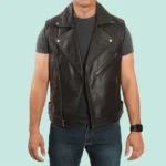 Nolan Real Leather Mens Asymmetrical Biker Vest