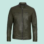 Dodge Men's Green Cafe Racer Leather Jacket