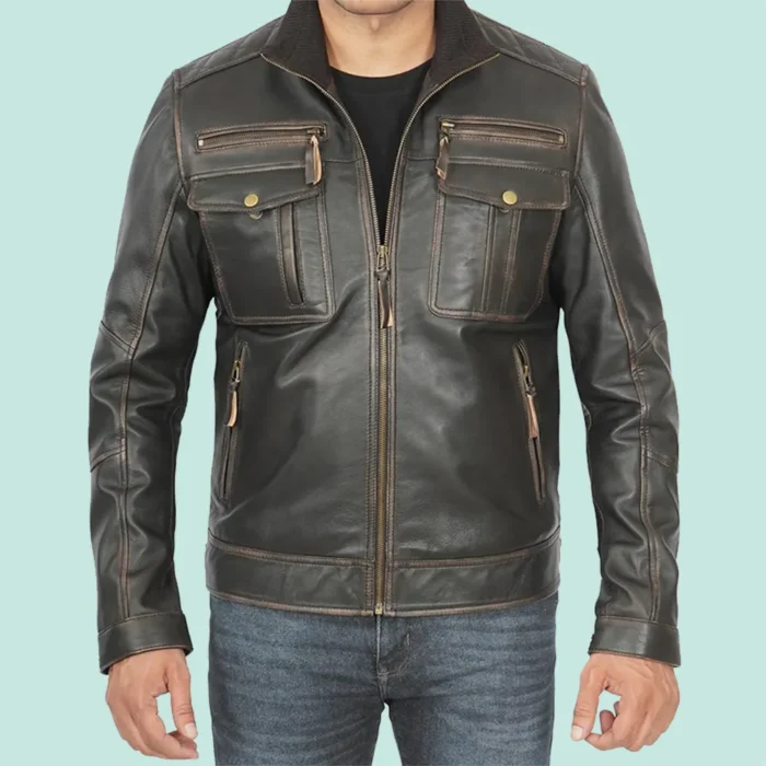 Moffit Dark Brown Cafe Racer Leather Jacket