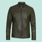 Dodge Men's Green Cafe Racer Leather Jacket