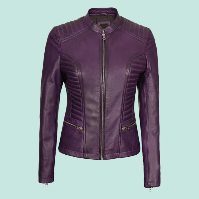 Rachel Purple Cafe Racer Leather Jacket Women's\\\