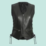 Womens Black Motorcycle Leather Vest