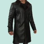 Black Long Leather Coat with Brown Fur Shearling