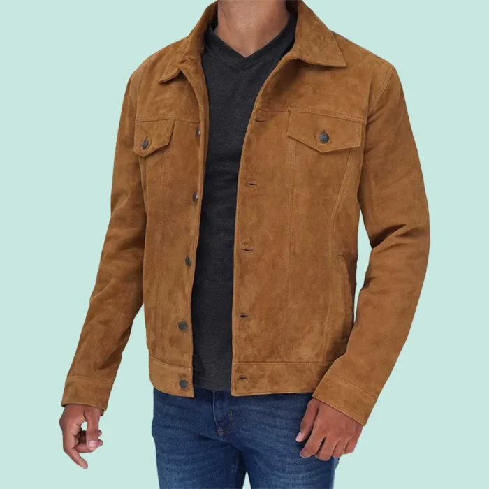 Tan Mens Trucker Real Suede Jacket