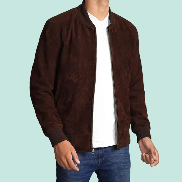 Adamsville Mens Dark Brown Suede Leather Bomber Jacket