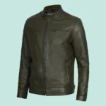 Dodge Men's Green Cafe Racer Leather Jacket