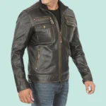 Moffit Dark Brown Cafe Racer Leather Jacket