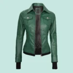 Tralee Womens Green Real Leather Jacket with Hood