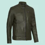 Dodge Men's Green Cafe Racer Leather Jacket