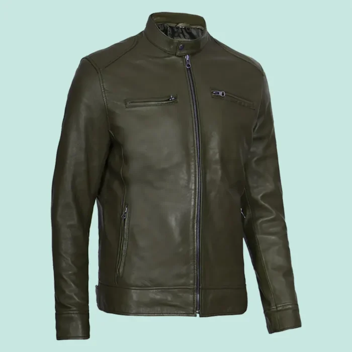 Dodge Men's Green Cafe Racer Leather Jacket