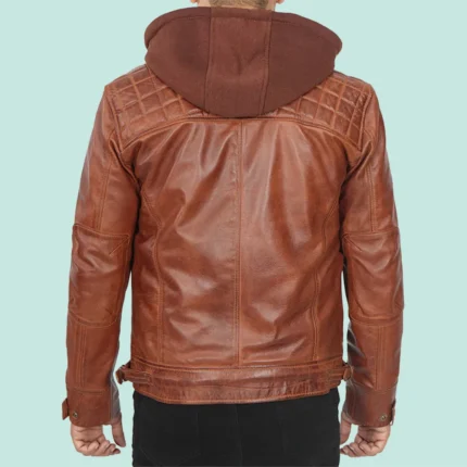 Johnson Quilted Tan Leather Jacket with Detachable Hood