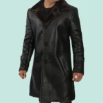 Black Long Leather Coat with Brown Fur Shearling