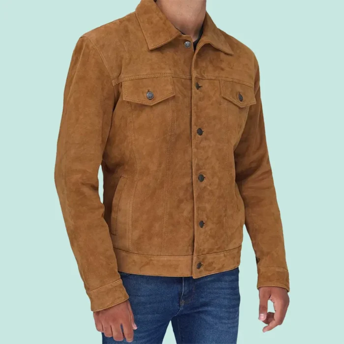 Tan Mens Trucker Real Suede Jacket