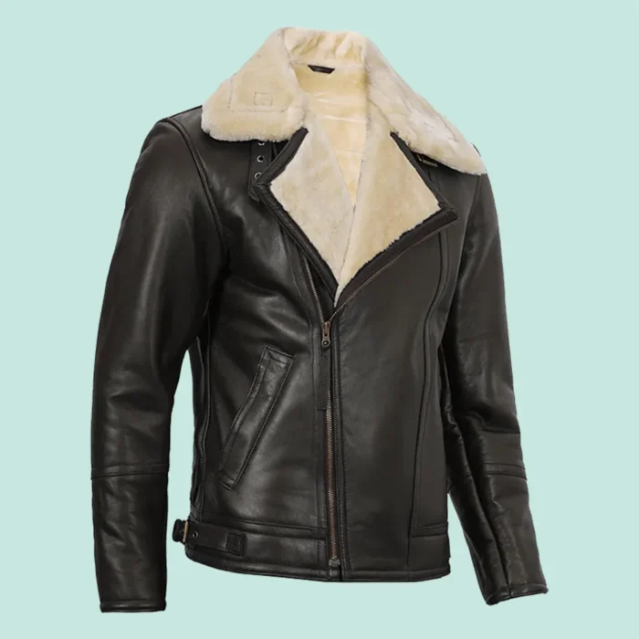 Mens Brown Asymmetrical Shearling Leather Jacket