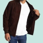 Adamsville Mens Dark Brown Suede Leather Bomber Jacket