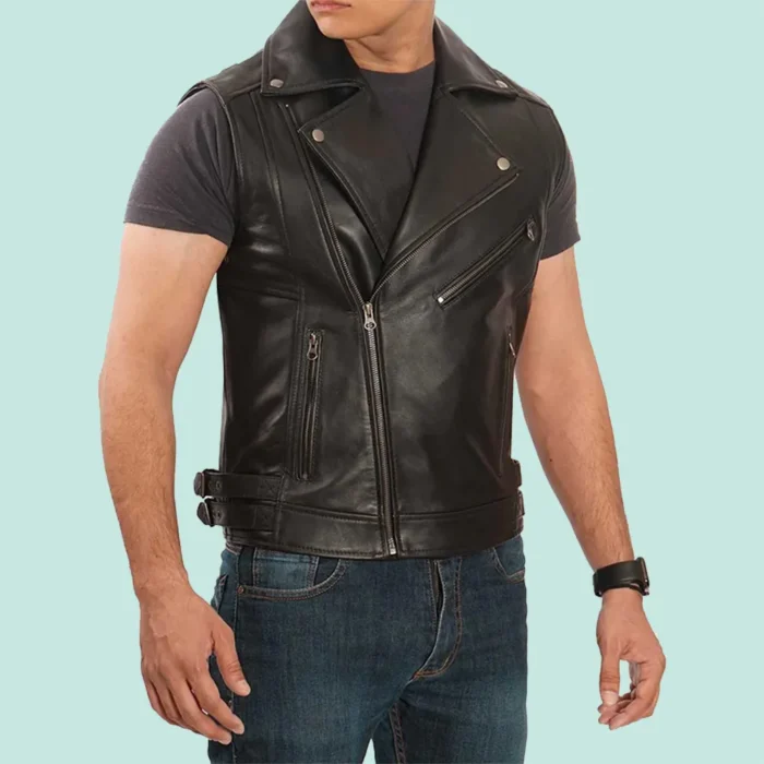 Nolan Real Leather Mens Asymmetrical Biker Vest