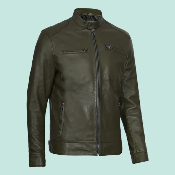 Dodge Men's Green Cafe Racer Leather Jacket