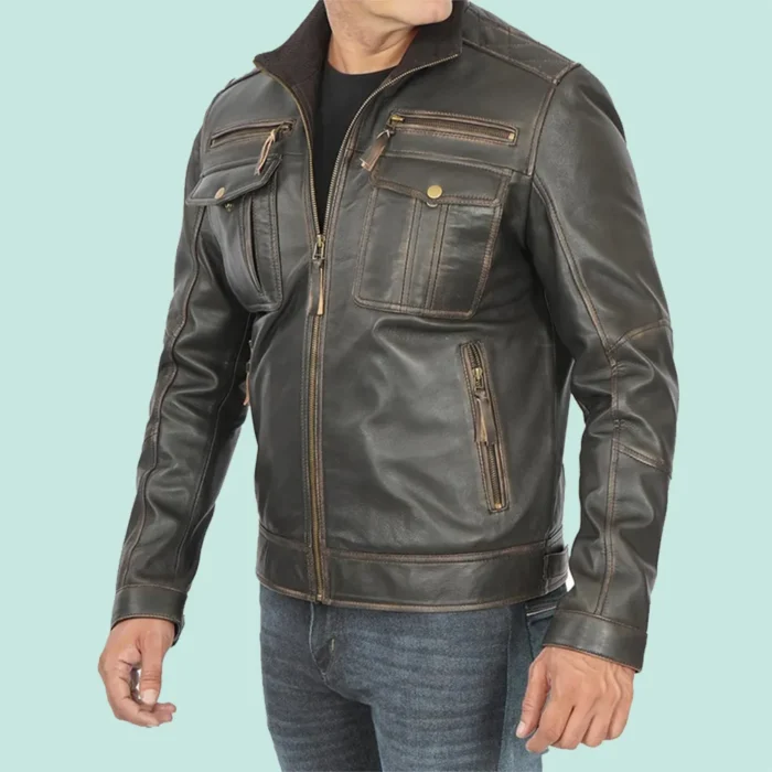 Moffit Dark Brown Cafe Racer Leather Jacket