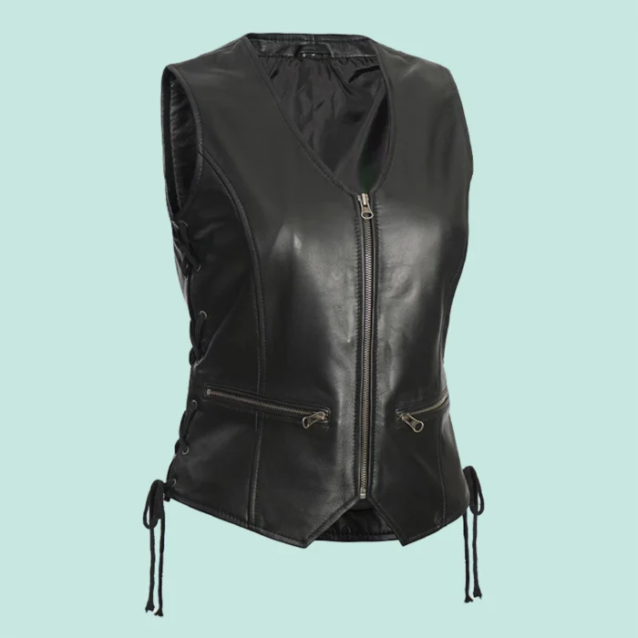 Womens Black Motorcycle Leather Vest