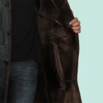 Black Long Leather Coat with Brown Fur Shearling