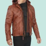 Johnson Quilted Tan Leather Jacket with Detachable Hood