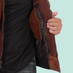 Mens Brown High Quality Leather Bomber Jacket With Removable Hood