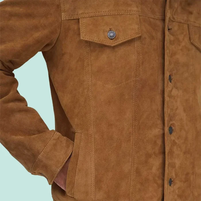 Tan Mens Trucker Real Suede Jacket