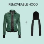 Tralee Womens Green Real Leather Jacket with Hood