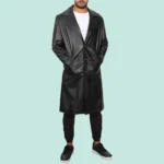 David Men’s Real Black Leather Overcoat