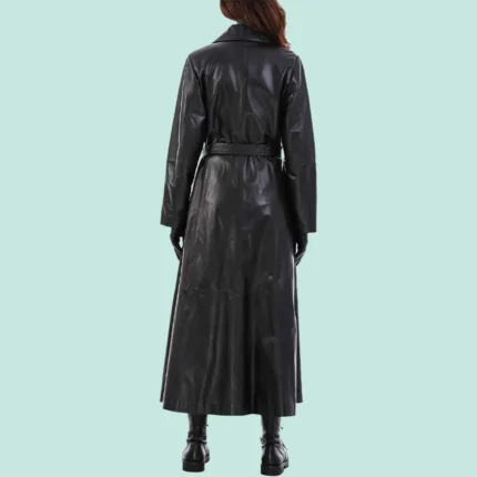 Alisa Women’s Black Leather Trench Coat