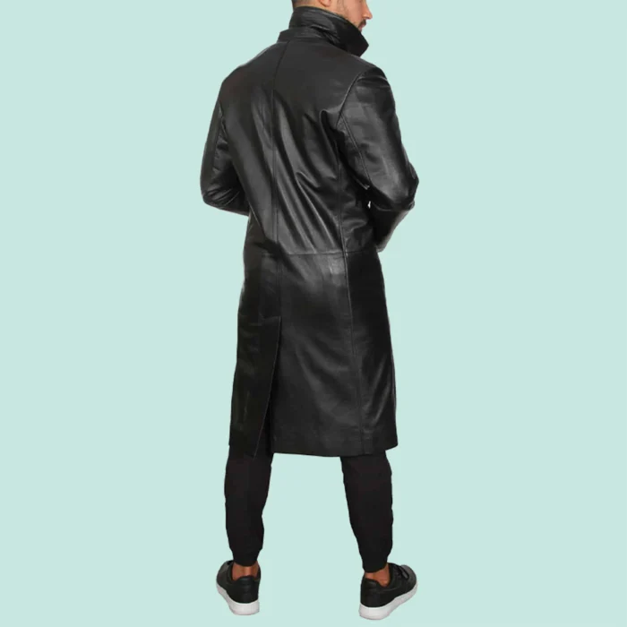 David Men’s Real Black Leather Overcoat