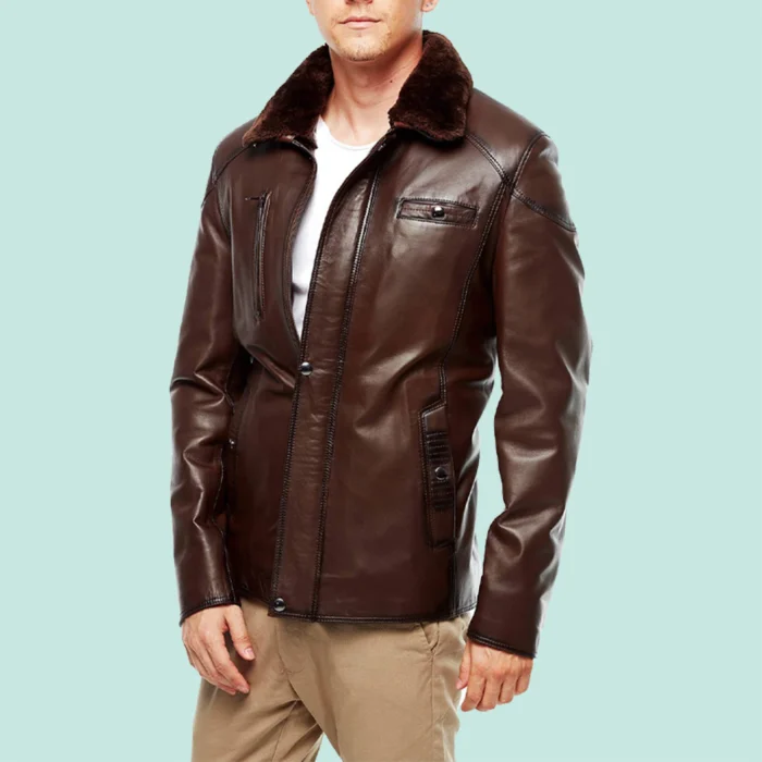 Bernard Men’s Chestnut Leather Blackout Jacket