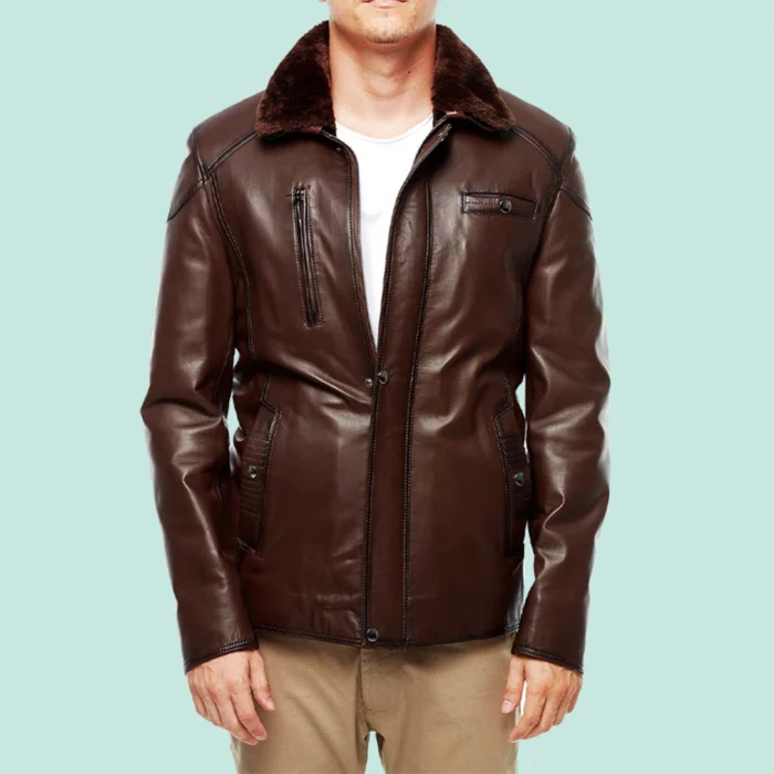 Bernard Men’s Chestnut Leather Blackout Jacket