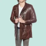 Men’s 100% Real Brown Leather Trench Coat