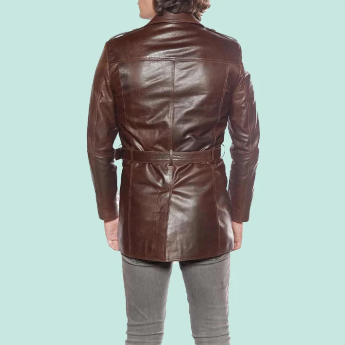 Men’s 100% Real Brown Leather Trench Coat