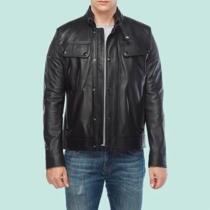 David Beckham Men’s Trucker Style Black Leather Jacket