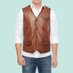 Dominic Adams Men’s 100% Real Distressed Brown Leather Vest