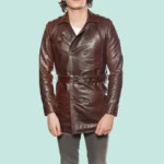 Men’s 100% Real Brown Leather Trench Coat