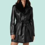 Evie Women’s Real Black Leather Fur Coat