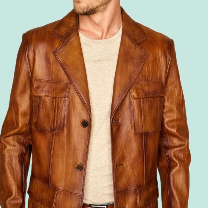 David Gandy Men’s Tan Brown Leather Coat