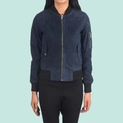 Ava Ma-1 Navy Blue Suede Bomber Jacket