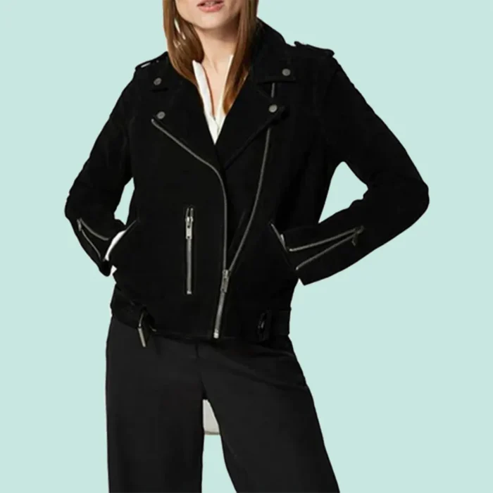 Gracie Black Suede Biker Leather Jacket