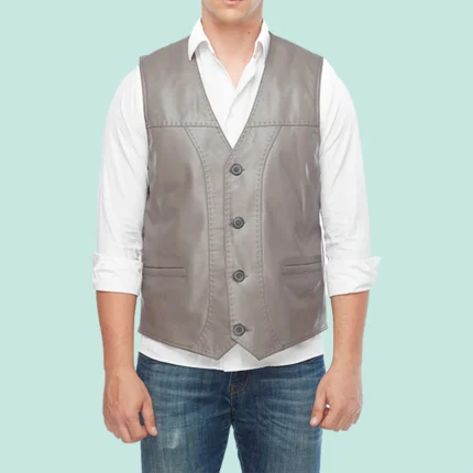 Joseph Men’s Grey Leather Taupe Vest