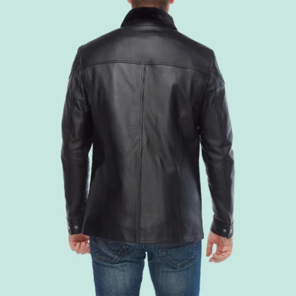 Men’s 100% Real Black Leather Shearling Collar Jacket