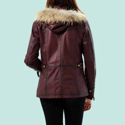 Carmen Women’s Maroon Leather Waxed Jacket