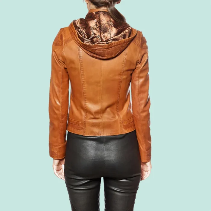 Women’s Tobacco Leather Hooded Sport Jacket