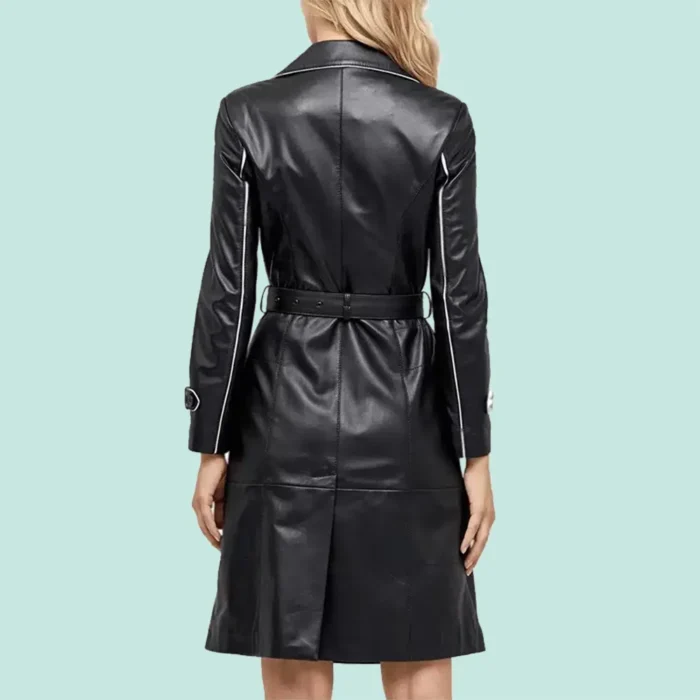 Anastasia Women’s Black Leather Double Breasted Trench Coat